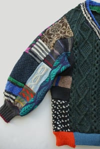 Image 4 of Upcycled Patchwork Sweater Dark Green Fisherman XL