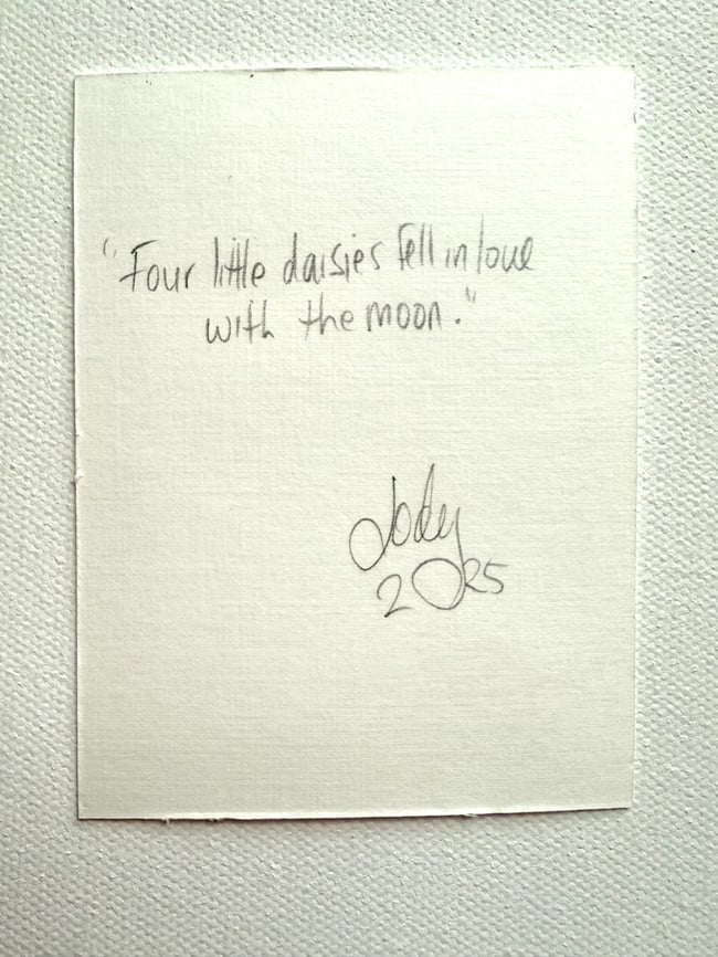 Four little daises fell in love with the moon. Original mini painting.