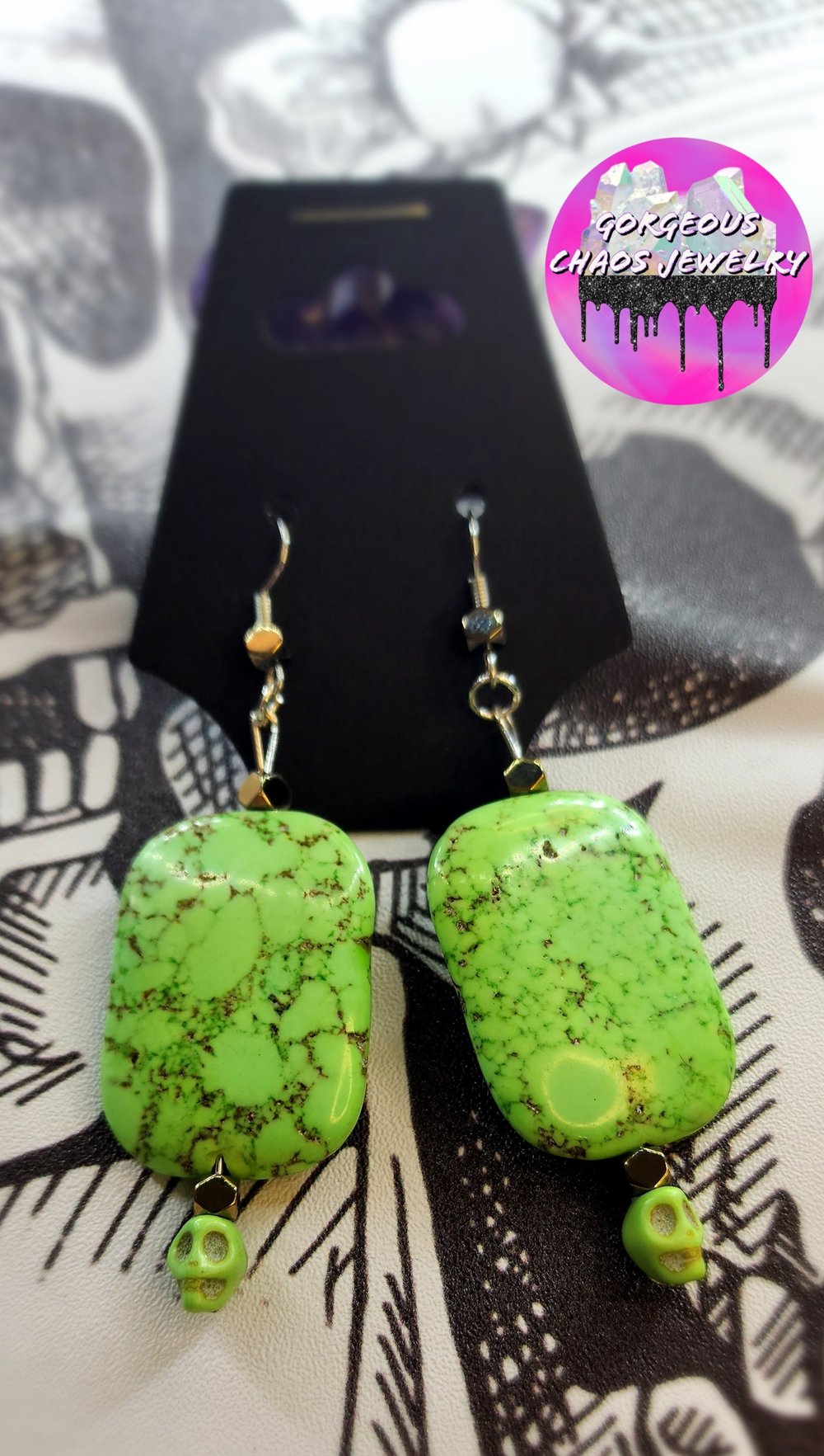 Image of Green Magnesite Skull Earrings 