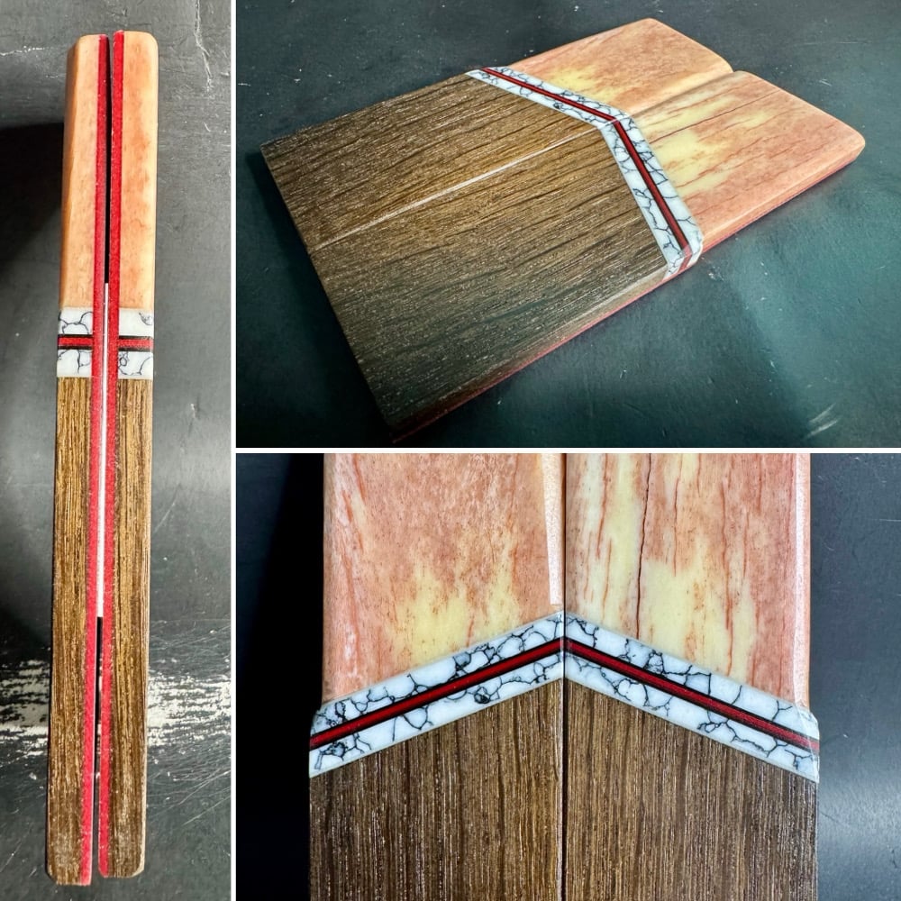 Image of Giraffe Bone & Bog Oak Segmented Knife Scales