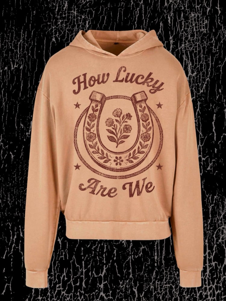 Image of How lucky are we acid wash boxy hoodie