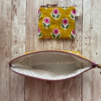 Image 4 of "Mustard & Pink Floral Block Print” Small OR Mini Quilted Zipper Bag