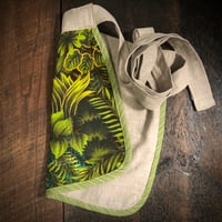 Image 1 of Happy Host Apron | Vintage Couture | Handmade Vintage Green Tropical Print. Natural European linen.