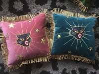 Image 9 of teal Velvet Black Cat Mini Cushion copy