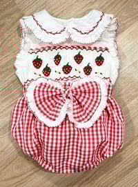 Strawberry smocked romper 