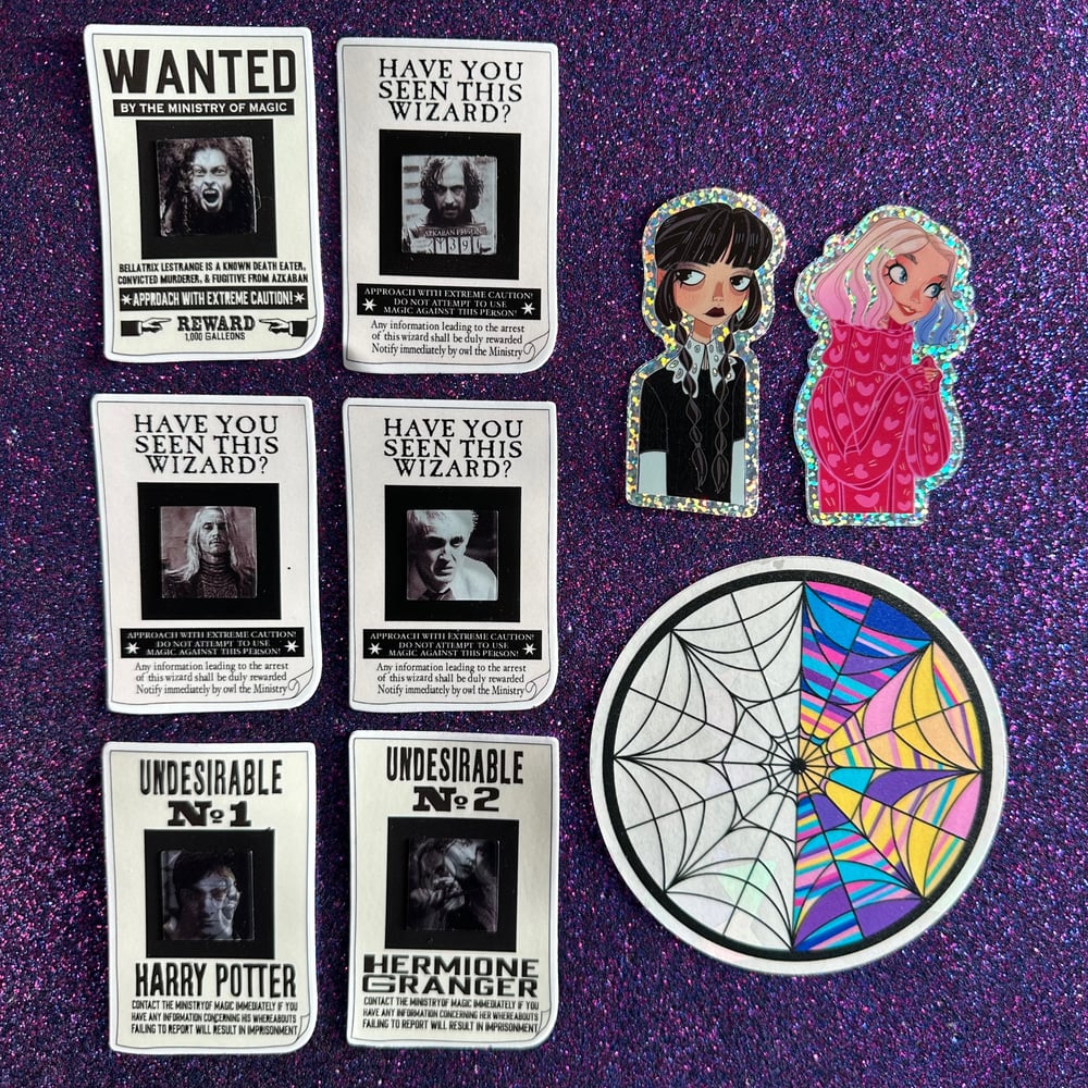 Image of Azkadamned + Wednesday Enid Stickers (#75-83)