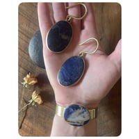 Image 2 of Solid Brass Sodalite 10g Earrings and Cuff Set