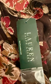 Image 3 of Vintage Ralph Lauren Brown Sheer Georgette Floral Ruffle Top -Size M - NWT