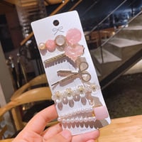 Image 1 of Pink and white Rhinestones Hair Clip Set 