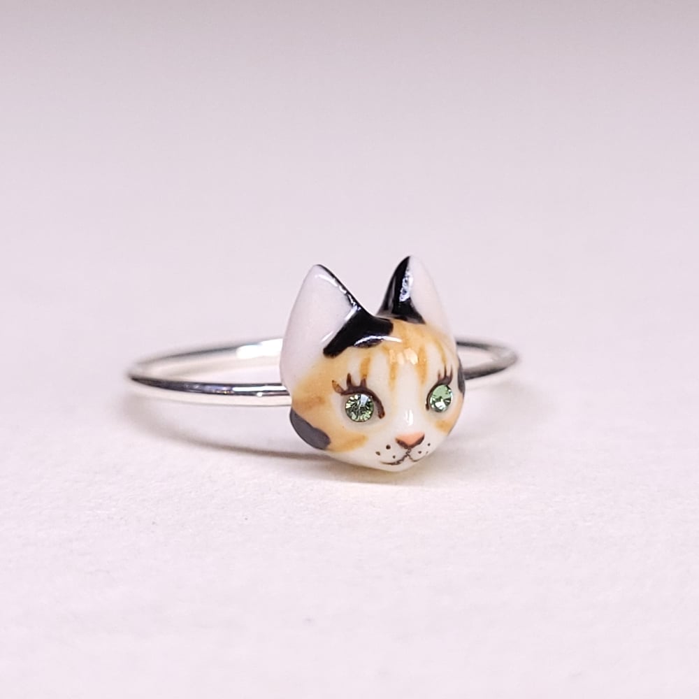 Image of Calico Porcelain & Sterling Silver Cat Ring
