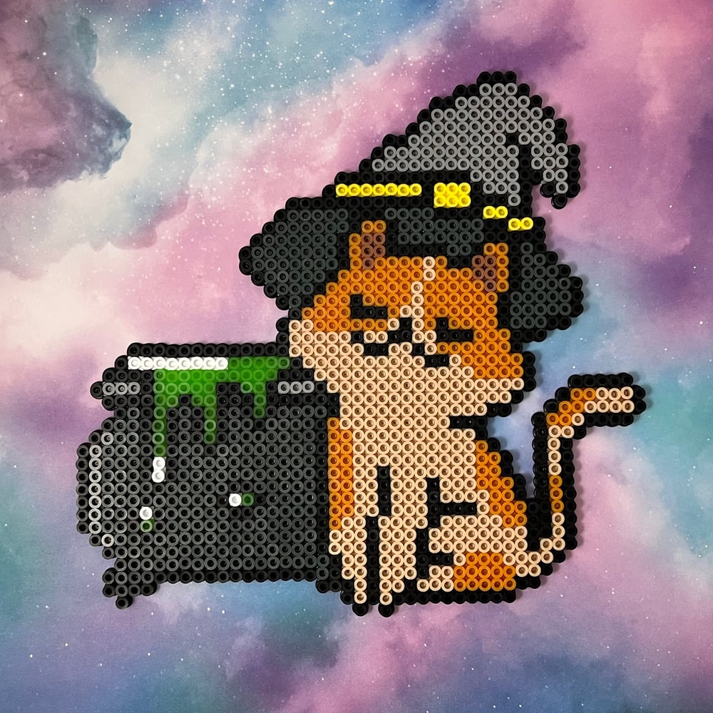 Image of Witchy Kitty Cat Perler Kandi Wall Decor