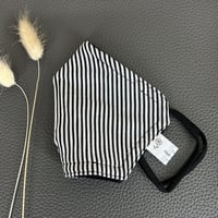 Image 1 of White and black stripe print 3 layer cotton face mask