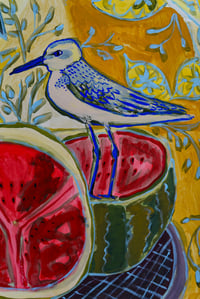 Image 2 of Sandpiper and Watermelon Still Life w tapestry 