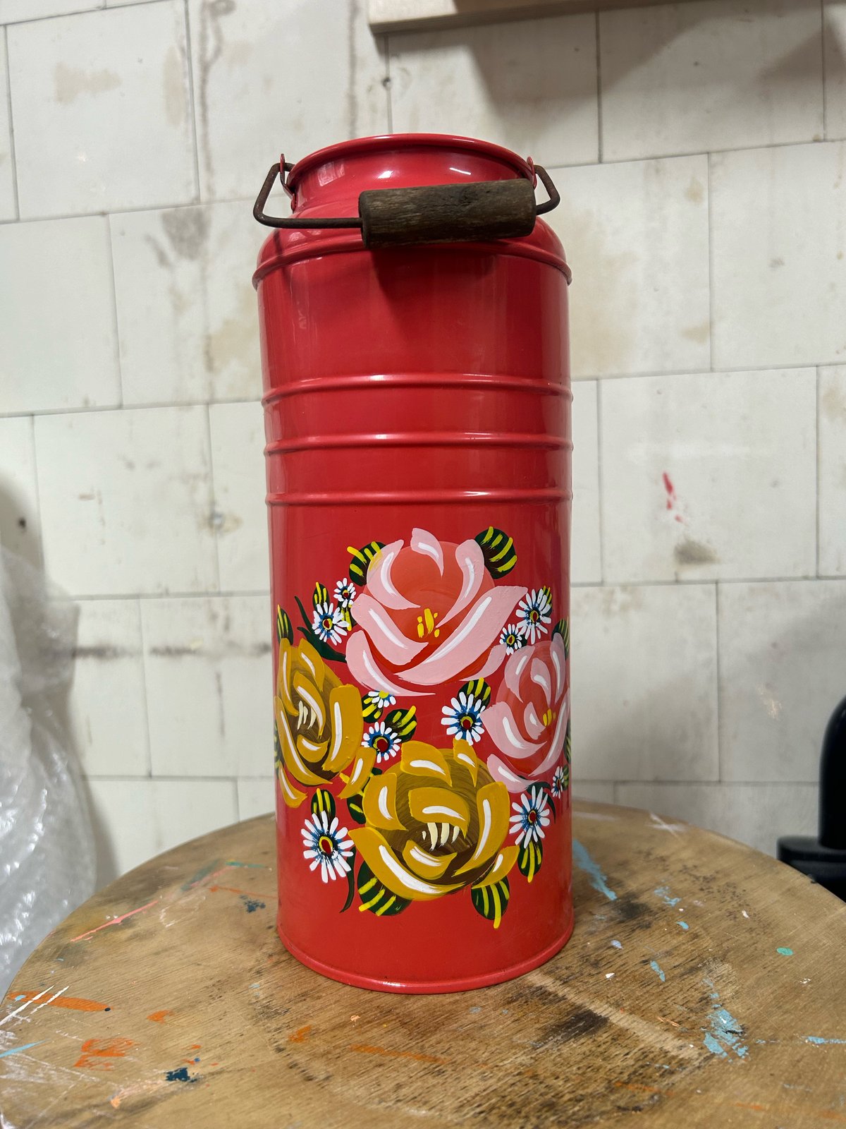 Image of Enamel Jug with Canal Boat Roses