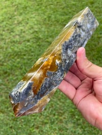 Image 2 of Yellow Fluorite And Moss Agate Obelisk #1169