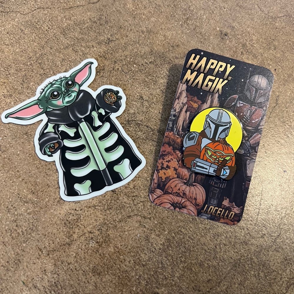 Image of Glow in the dark Mando Halloween enamel pin