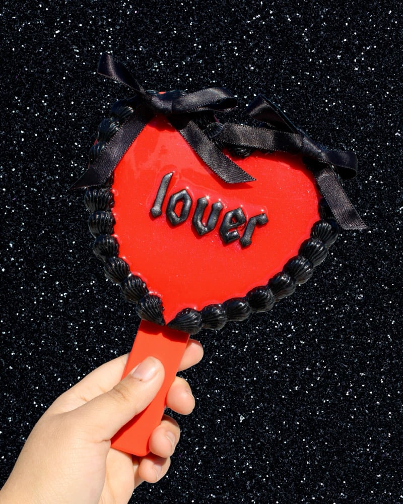 Image of Red and Black VDay Cake Handheld Mirror