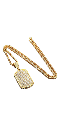 Image 3 of 24K Gold-Plated Square Pendant Necklace with Twisted Chain