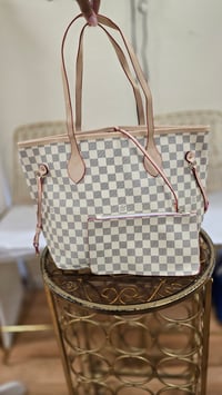 White Checkered Neverfull Tote 