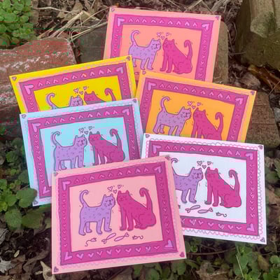 Image of Cats with hearts card