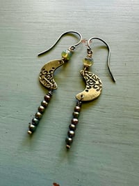 Image 8 of sterling silver crescent moon earrings with opals and pearls