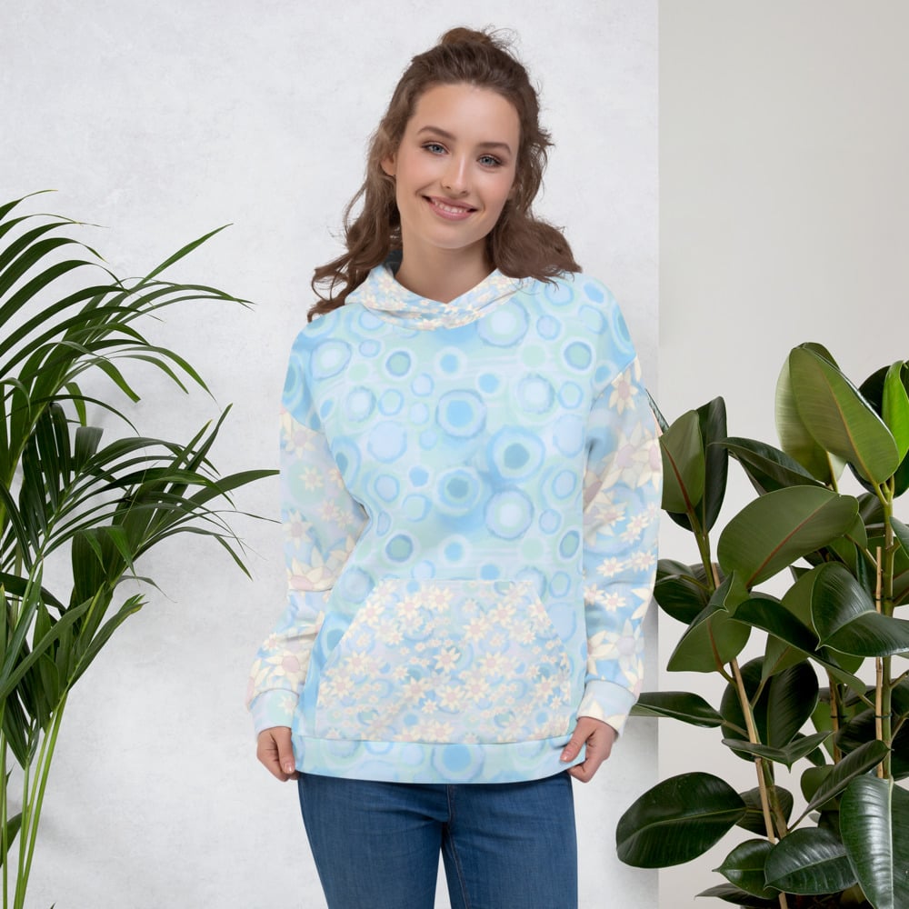 Image of Bubbles blue flowers Unisex Hoodie