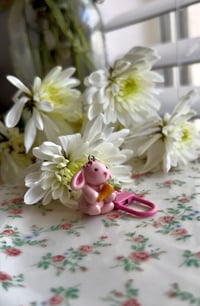 Image 2 of Lola Bunny Charm – Handmade Polymer Clay Pink Bunny with Carrot-Cute Spring Keychain or Bag Charm