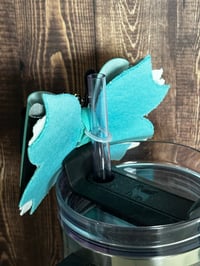 Image 3 of Black and Teal Crown Tumbler Straw Topper Bow
