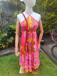 Image 1 of Havana Halter Dress- classic statement holiday piece- one size - PINK/CORAL