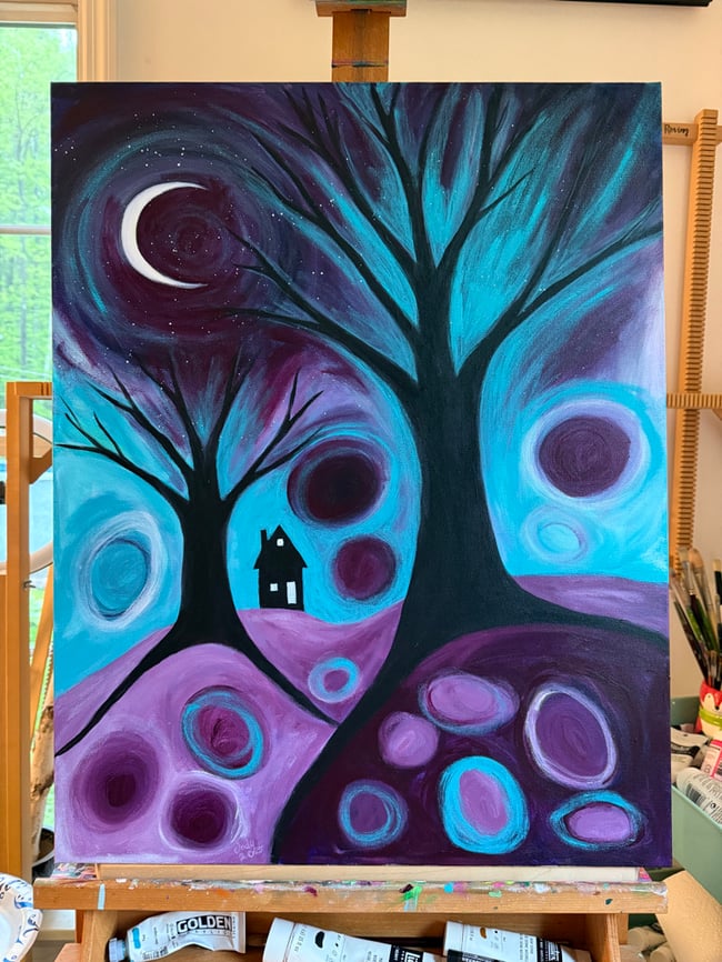 Midnight Moon dreams. Original canvas painting