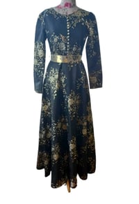 Image 2 of Miss MEHIR Dress 1970s Style Evening Maxi Gold & Black Floral Size S