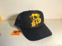 “So Sorry Sid” Gold Velvet, Black Trucker