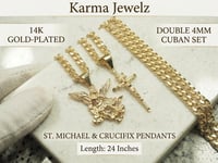 Image 1 of 4mm Cuban Link Double Chain Set 24” | 14K Gold Plated Necklace Set | Layered Cuban Chain Set