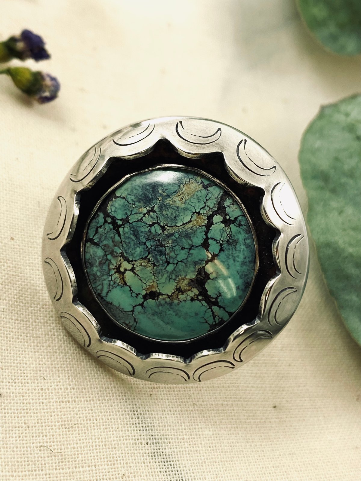 Image of Turquoise Round Moon Shadow Box SZ 9