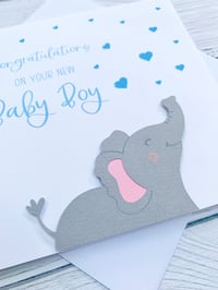 Image 4 of Cute Little Elephant New Baby Handmade Card - Adorable Card for Welcoming a Newborn