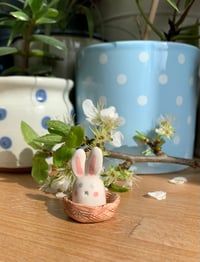 Image 6 of Ceramic Cute Pink Cheek Bunny in a basket.