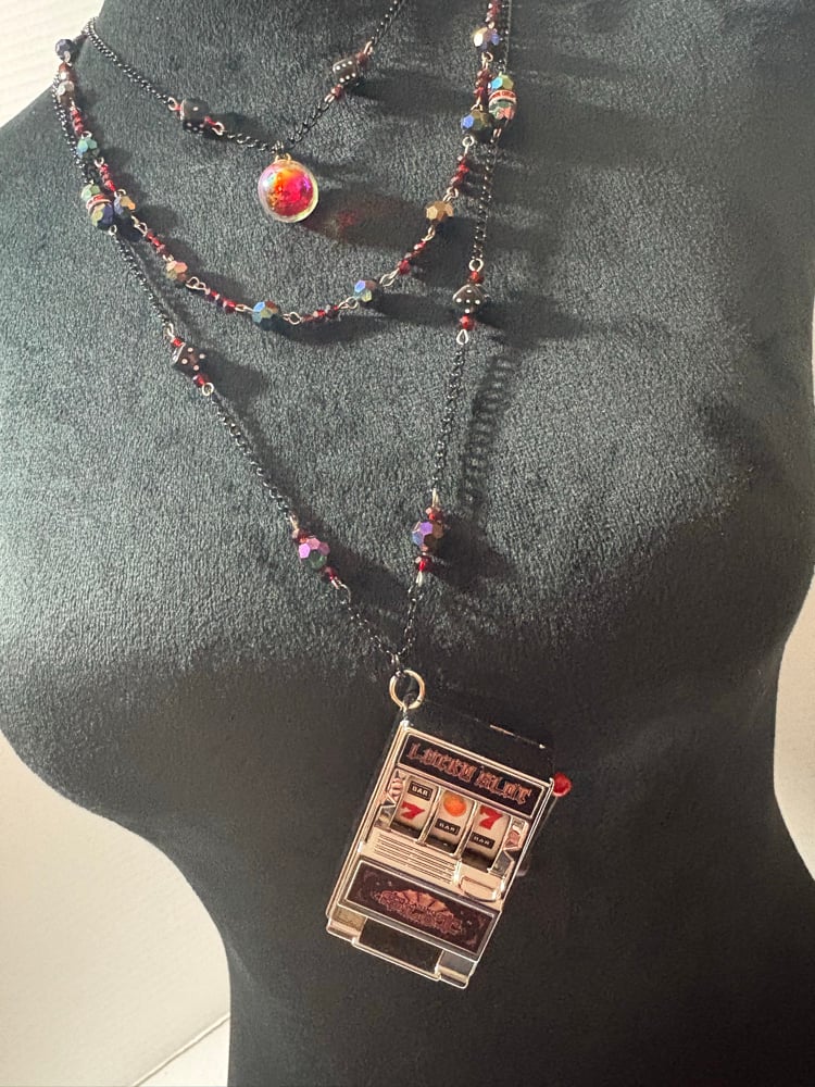 Image of Casino Inspired Slot Machine And Dice Layered Necklace one of 
