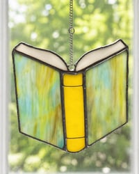 Image 1 of Retro Open Book Stained Glass Suncatcher