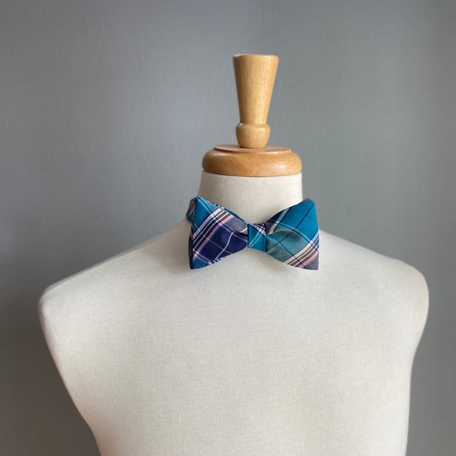 Teal Plaid Bow Tie