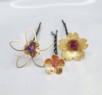 Image 1 of Red, Purple Gemstone and Flower Hairpins