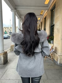 Image 3 of Grey Loro Coat With Fur Cuffs