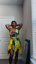 Patchwork Halter Mini Dress – Asymmetrical Hem 