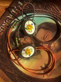 Image 1 of Vintage Orange and Yellow Flower Bolo Tie