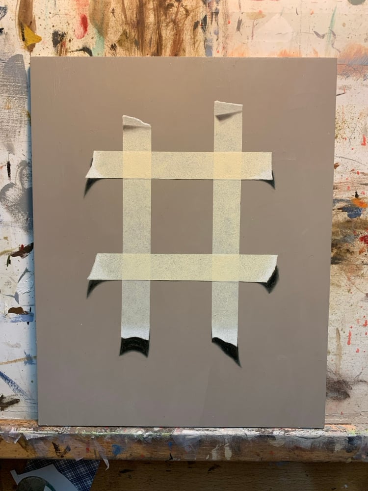 Image of “hashtag or tic, tac, toe” study oil on wood