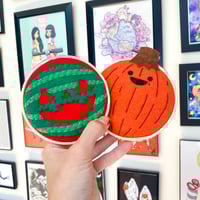 Image 1 of Jack o Lantern Hoops- Tiny face pumpkin or Watermelon