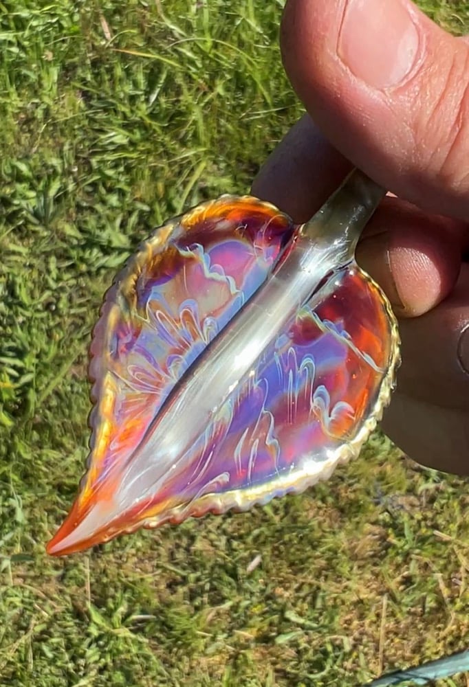 Image of Double Amber Purple Metallic Leaf Pendant