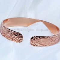 Image 1 of NEW* 99.9% Copper Floral Engraved Open Cuff Bangle