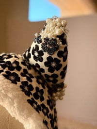 Image 1 of Haute Couture: Hand Beaded Quilted Black Floral Cat Hat