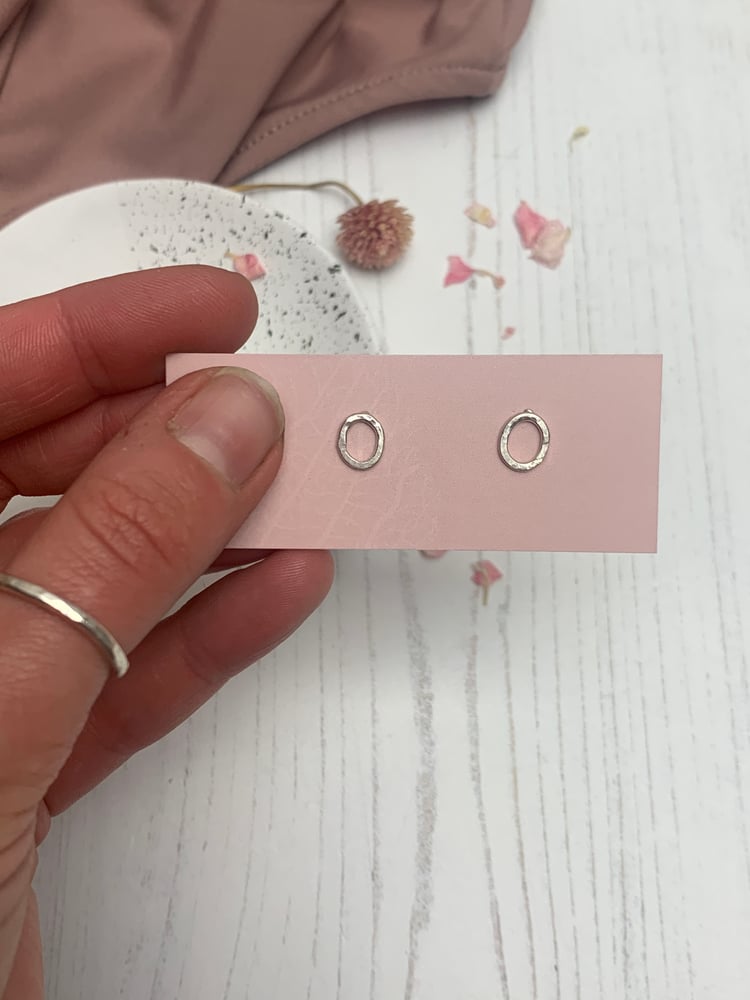 Image of Mini oval recycled sterling silver stud earrings 