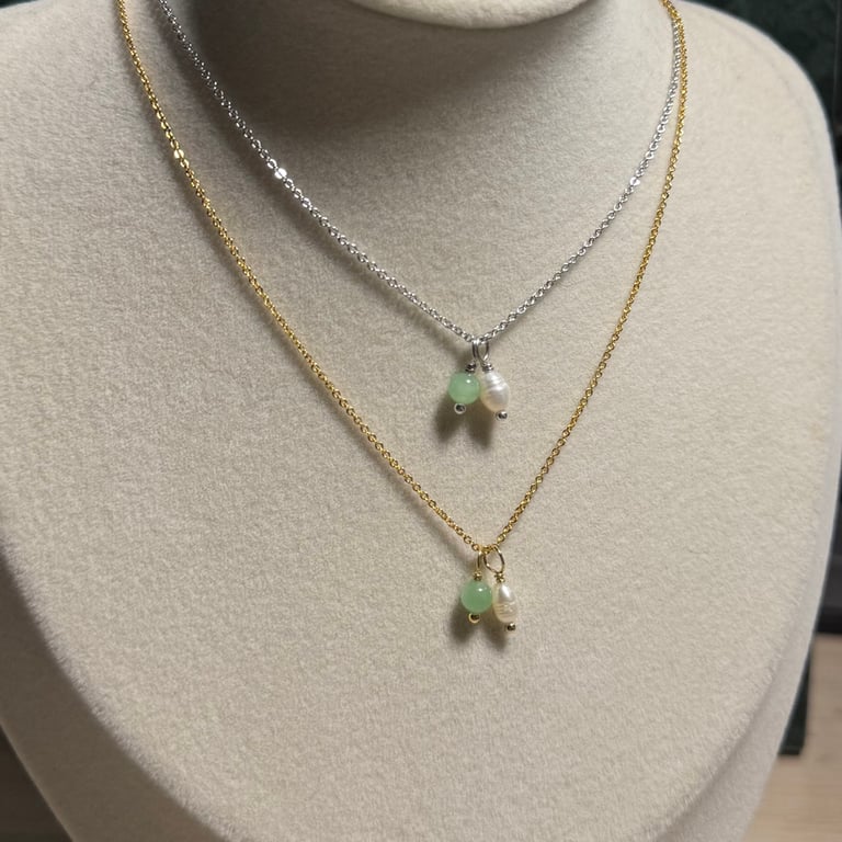 jade & pearl charm necklace 